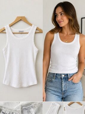 Michael Stars | White Ribbed Tank Top | Cotton | Scoop Neck | Size S